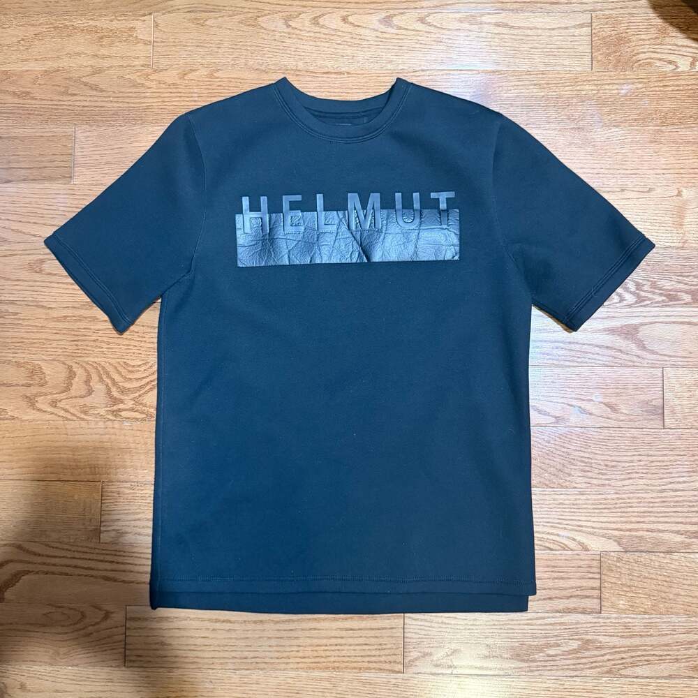 Helmut Lang Short Sleeve Tee Shirt Black with Leather Logo Patch Size XS